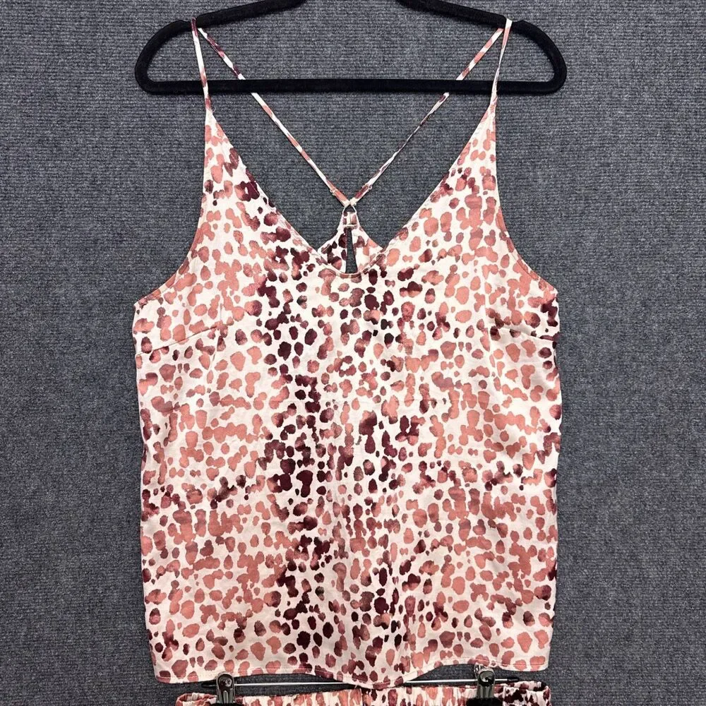 Stars Above Pajama Set M Satin Cami Shorts Leopard Print Sleek Dorm Loungewear